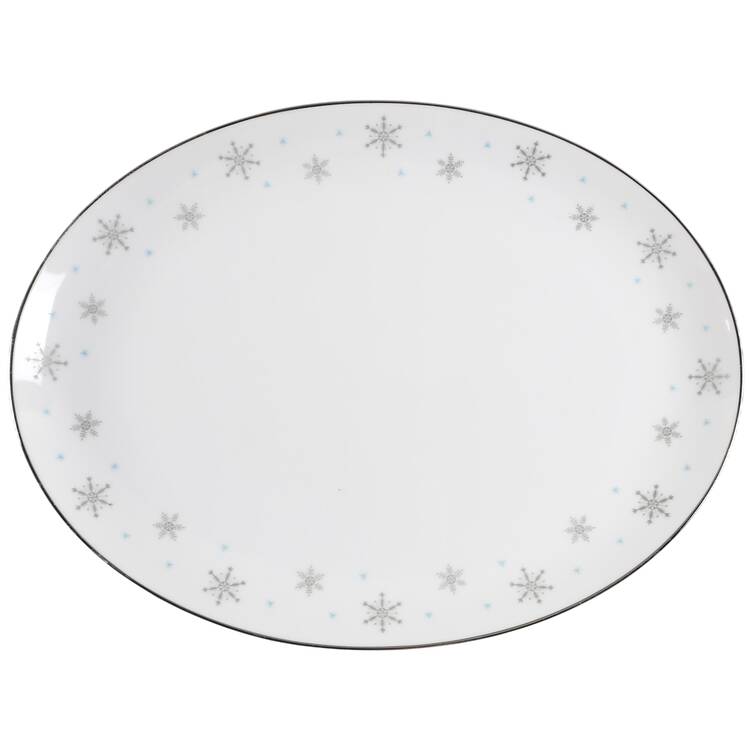 Fantasy (Gray Snowflakes) 14" Oval Serving Platter