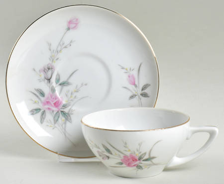 Golden Rose (Pink Roses, Msi) Flat Cup & Saucer Set