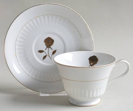 Gold Rose Footed Cup & Saucer Set