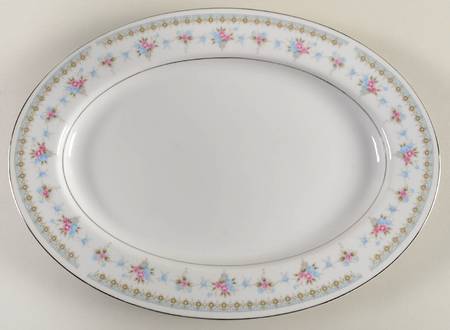 Heather (Platinum Trim) 12" Oval Serving Platter