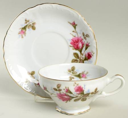 Moss Rose Footed Cup & Saucer Set by Fine China of Japan