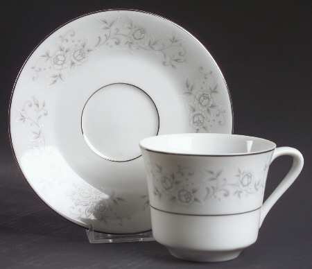 Platinum Rose Flat Cup & Saucer Set by Fine China of Japan