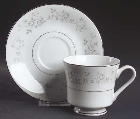 Platinum Rose Footed Cup & Saucer Set by Fine China of Japan