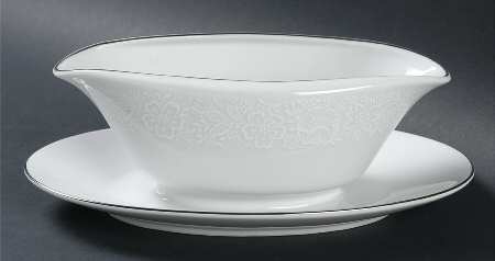 White Mist Gravy Boat with Attached Underplate