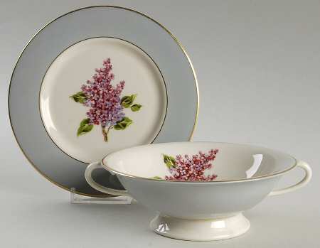 Georgian Lilac Cream Soup Bowl & Bread Plate/Saucer  Set
