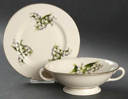 Lily of The Valley Cream Soup Bowl & Bread Plate/Saucer  Set