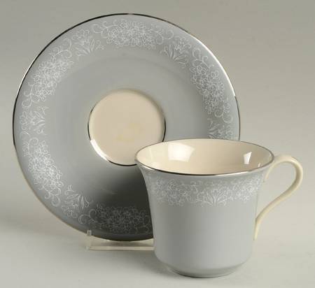 Spanish Lace Grey Flat Cup & Saucer Set