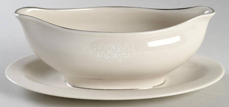 Spanish Lace White Gravy Boat with Attached Underplate