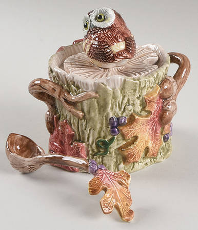 Autumn Woods Sugar Bowl & Lid W/Spoon