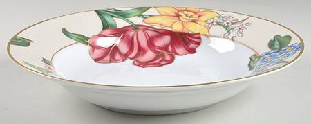 Bariolage Des Fleurs (Buff Rim) Large Rim Soup Bowl