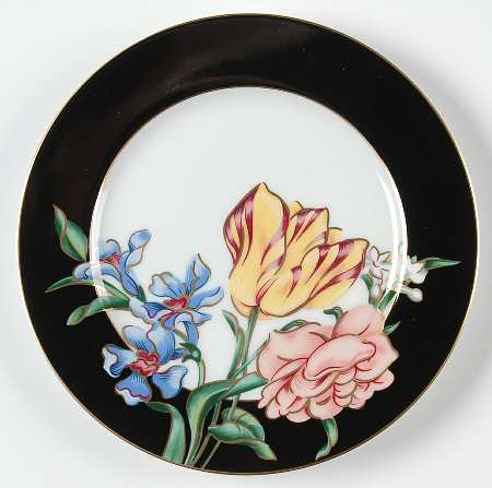 Bariolage Des Fleurs (Black Rim) Bread & Butter Plate