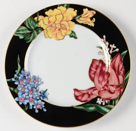 Bariolage Des Fleurs (Black Rim) Salad Plate