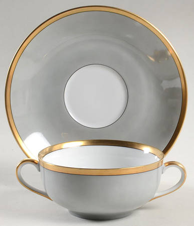 Biarritz Gris (Gray) Flat Cream Soup Bowl & Saucer Set