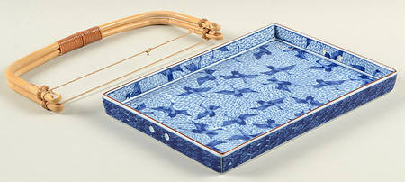 Blue Stork Rattan Handled Rectangular Server