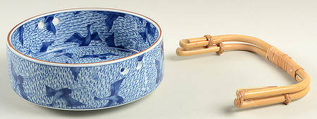 Blue Stork Rattan Handled Round Server
