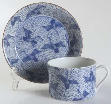 Blue Stork Flat Cup & Saucer Set