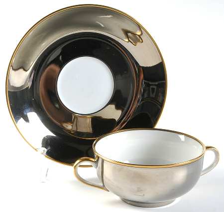 Capri Platinee Flat Cream Soup Bowl & Saucer Set