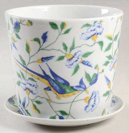Chinese Bird 5" Flower Pot & Underplate