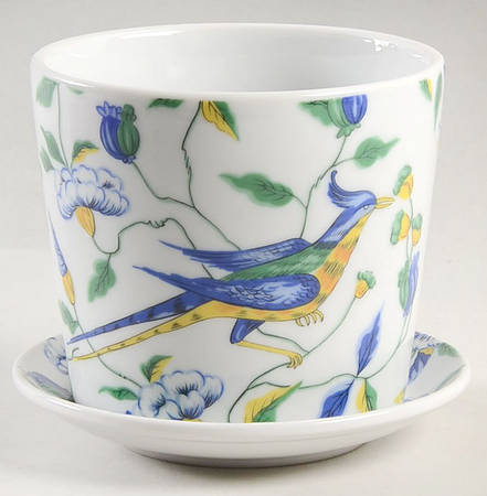 Chinese Bird 3" Flower Pot & Underplate