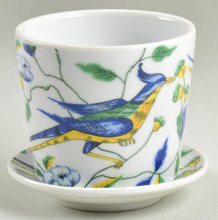 Chinese Bird 3" Flower Pot & Underplate