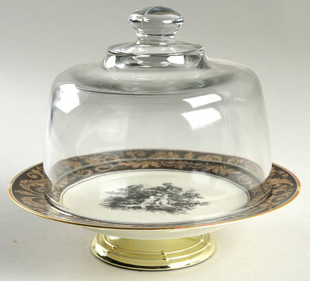 Cherubim 6 1/2"-7 1/2" Footed Cheese Plate w/ Glass Dome HC