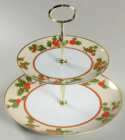 Christmas Holly 2 Tiered Serving Tray (Dinner & Salad Plate)