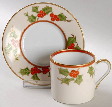 Christmas Holly Flat Demitasse Cup & Saucer Set