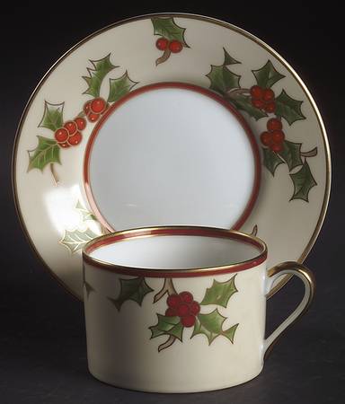 Christmas Holly Flat Cup & Saucer Set