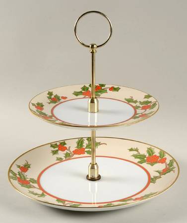 Christmas Holly 2 Tiered Serving Tray (Dinner & Salad Plate)
