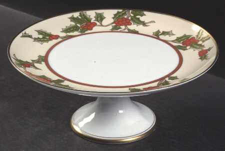 Christmas Holly 10" Diameter Pedestal Cake Stand