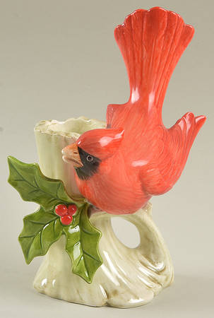 Christmas Holly Cardinal Single Light Candlestick
