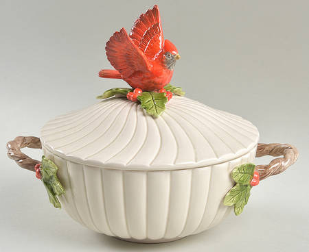 Christmas Holly Cardinal Mini Round Covered Vegetable