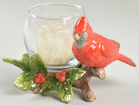 Christmas Holly Cardinal Votive Candleholder with Glass Globe