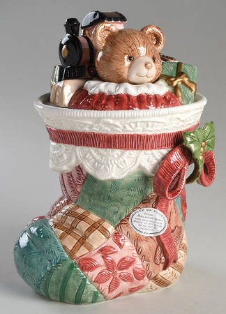 Christmas Quilt Figural Cookie Jar & Lid