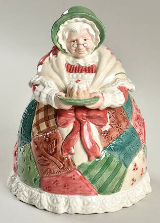 Christmas Quilt Figural Cookie Jar & Lid