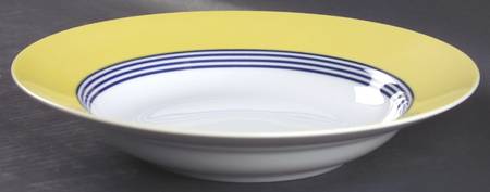 Circa Yellow and Blue Rings Large Rim Soup Bowl