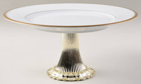 Classique d'Or White (Gold Ring, Verge and Trim) Cake Stand with 4"-5" Metal Pedestal  Hc