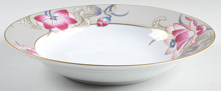 Cloisonne Lotus (Silver Satin) Large Rim Soup Bowl