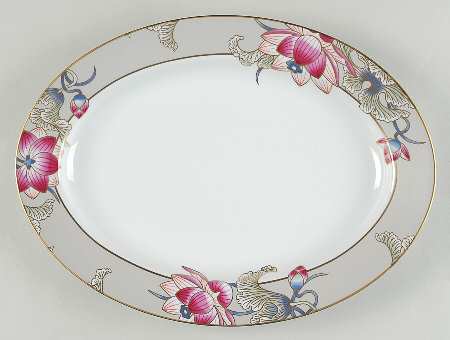 Cloisonne Lotus (Silver Satin) 14" Oval Serving Platter
