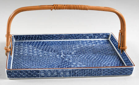 Cloisonne Wood Rectangular Handled Tray