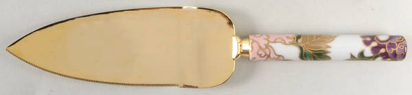 Cloisonne Peony White Pie & Cake Server with Stainless Blade