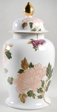 Cloisonne Peony White Large Ginger Jar & Lid