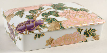 Cloisonne Peony White Double Deck Playing Card Box & Lid