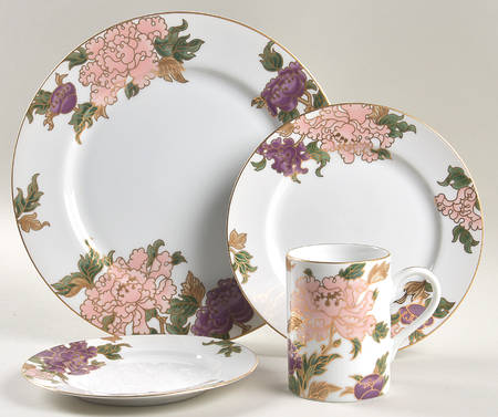 Cloisonne Peony White 4 Piece Place Setting