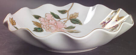 Cloisonne Peony White Fluted Bowl