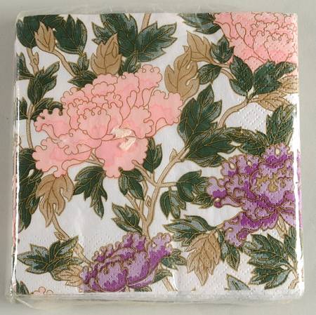 Cloisonne Peony White Package of Paper Beverage Napkins