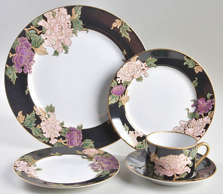 Cloisonne Peony Black 5 Piece Place Setting by Fitz & Floyd