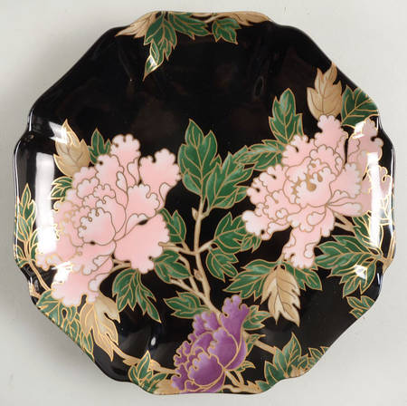 Cloisonne Peony Black Cookie Plate by Fitz & Floyd