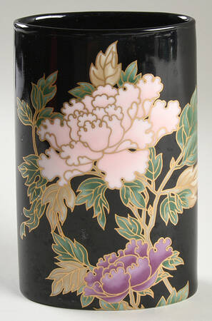 Cloisonne Peony Black 6" Vase
