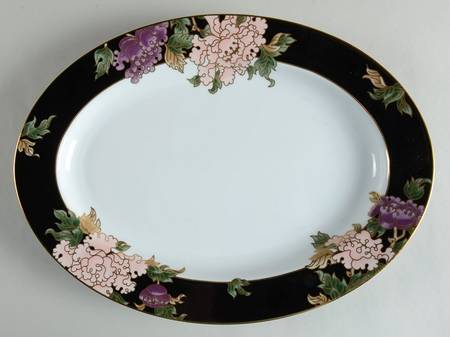 Cloisonne Peony Black 14" Oval Serving Platter